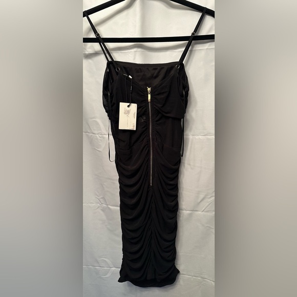 NEW M.N.I. Los Angeles Black Ruched Mini Dress Sheer Detail Zip Back Size Small - Picture 5 of 12